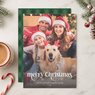 Cartes Pour Fêtes Annuelles Noël Écriture Calligraphique de Photo de Famille P