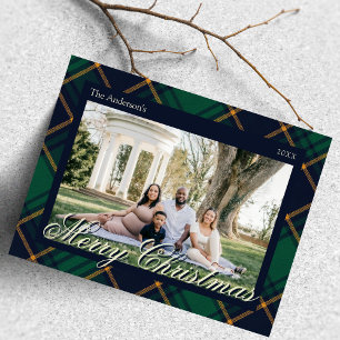 Cartes Pour Fêtes Annuelles Noël élégant à carreaux vert marine
