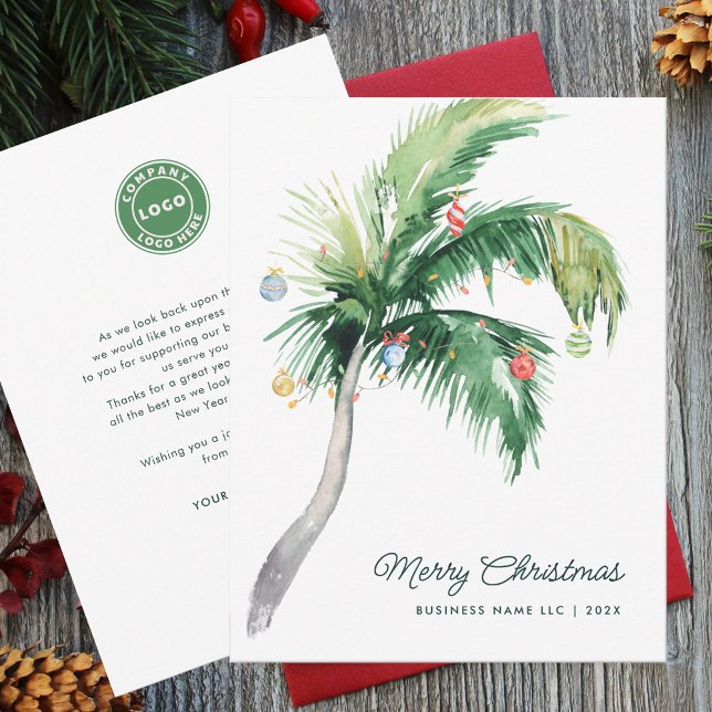 Cartes Pour Fêtes Annuelles Noël élégant aux palmiers (Business Logo Decorated Palm Tree Christmas Company Greetings Card)