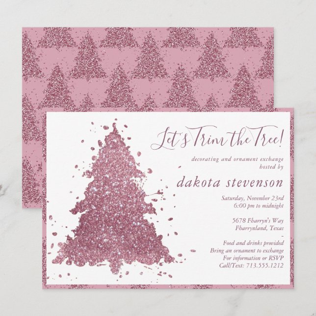 Cartes Pour Fêtes Annuelles Noël élégant | Dusty Mauve Pink Tree Trimming (Devant / Derrière)