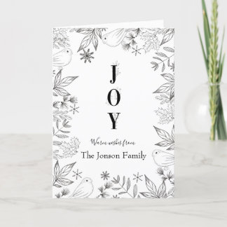 Cartes Pour Fêtes Annuelles Noël élégant floral noir script blanc
