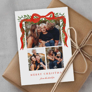Cartes Pour Fêtes Annuelles Noël Elegant Ruban Rouge avec Verdure 3 Photo