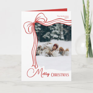 Cartes Pour Fêtes Annuelles Noël Élégant Ruban Rouge Blanc Dessiné à la Main