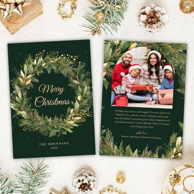 Cartes Pour Fêtes Annuelles Noël Elegant Vert Botanique Photo Moderne (Christmas Elegant Green Botanical Modern Photo Holiday Card)