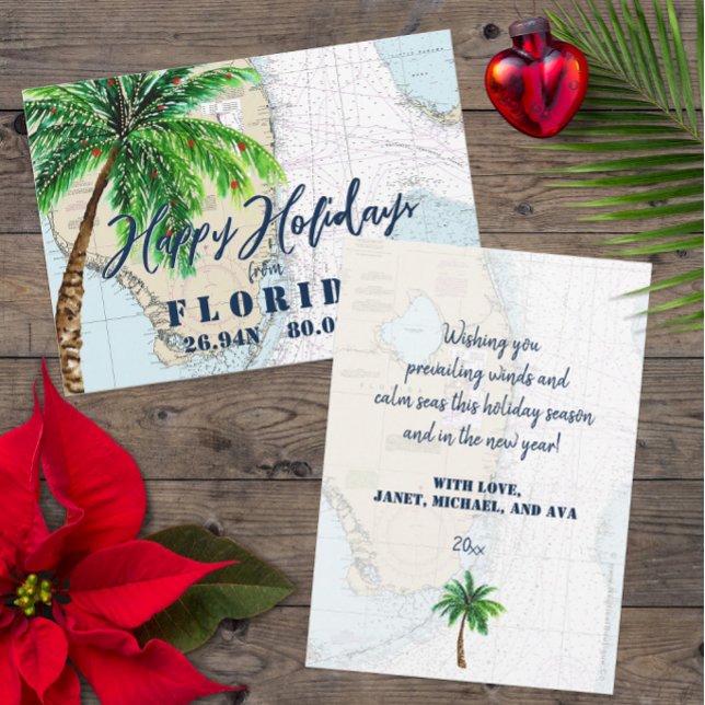 Cartes Pour Fêtes Annuelles Noël en Floride Tropical Joyeuses Vacances (Tropical Florida Holiday Cards for Your Small Business or for Family and Friends)