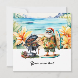 Cartes Pour Fêtes Annuelles Noël en juillet avec Père Noël à la plage