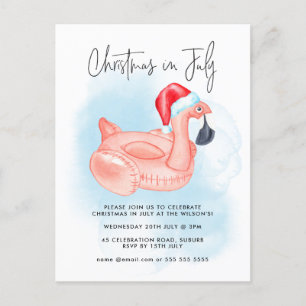 Cartes Pour Fêtes Annuelles Noël En Juillet Flamant rose Summer Pool Party 