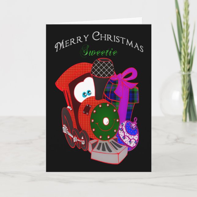 Cartes Pour Fêtes Annuelles Noël - Enfant - Sweetie - Train et cadeaux (Devant)
