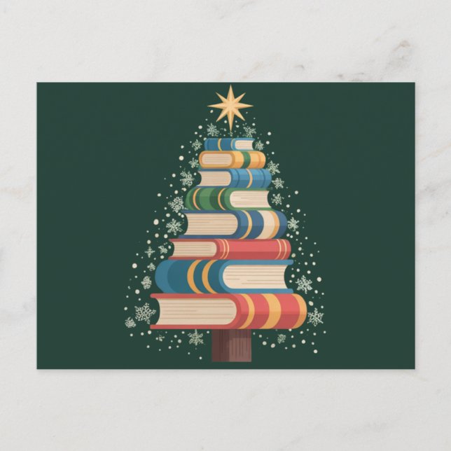 Cartes Pour Fêtes Annuelles Noël Enseignant Livres Arbre Noël Fête de lecture (Devant)