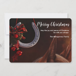 Cartes Pour Fêtes Annuelles Noël équestre pendre en fer à cheval Photo