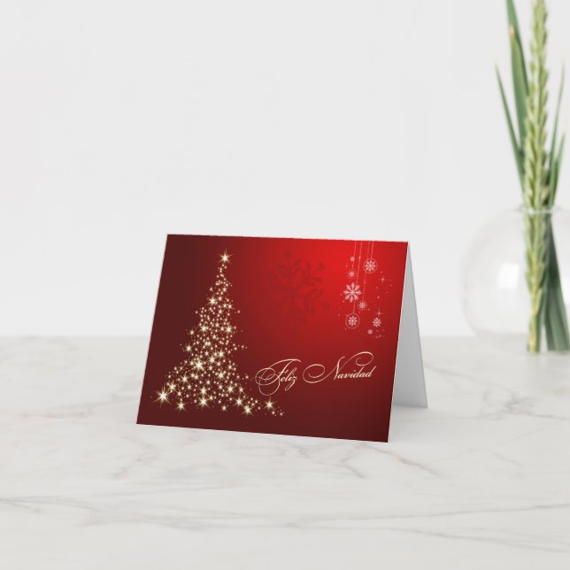 Cartes Pour Fêtes Annuelles Noël espagnol - arbre pétillant rouge et or (Devant)
