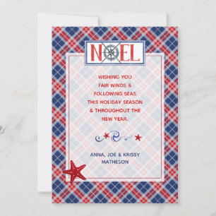 Cartes Pour Fêtes Annuelles Noel Fair Winds Nautique Rouge Bleu Plaid Noël