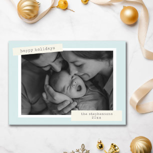Cartes Pour Fêtes Annuelles Noël familial avec photos personnalisées bleu past