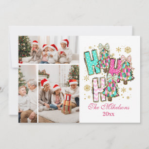 Cartes Pour Fêtes Annuelles Noël familial Ho Ho Ho fantaisiste à 3 photos