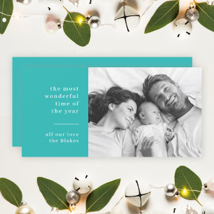 Cartes Pour Fêtes Annuelles Noël familial   Photo Turquoise Turquoise moderne