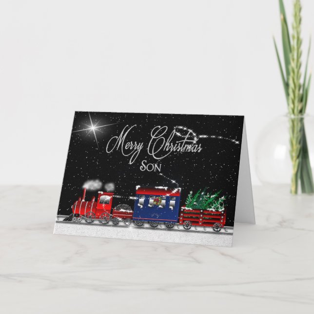Cartes Pour Fêtes Annuelles Noël - FILS - Train de nuit neige (Devant)