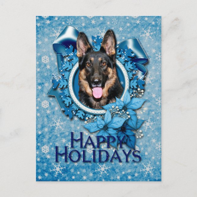 Cartes Pour Fêtes Annuelles Noël - Fléau de neige bleu - Berger allemand - Kun (Devant)