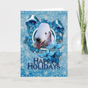 Cartes Pour Fêtes Annuelles Noël - flocon de neige bleu - Bedlington Terrier