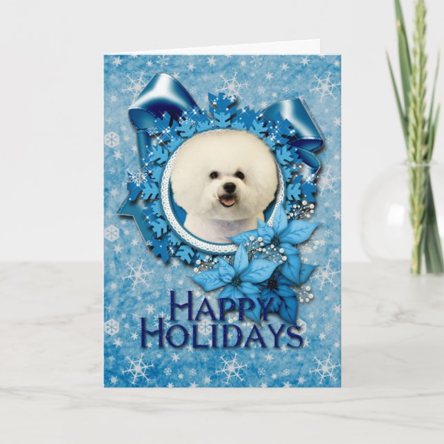 Cartes Pour Fêtes Annuelles Noël - flocon de neige bleu - Bichon Frise (Devant)