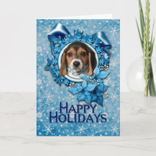 Cartes Pour Fêtes Annuelles Noël - Flocon de neige bleu - Chiot Beagle (Devant)