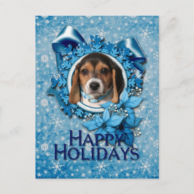 Cartes Pour Fêtes Annuelles Noël - Flocon de neige bleu - Chiot Beagle (Devant)
