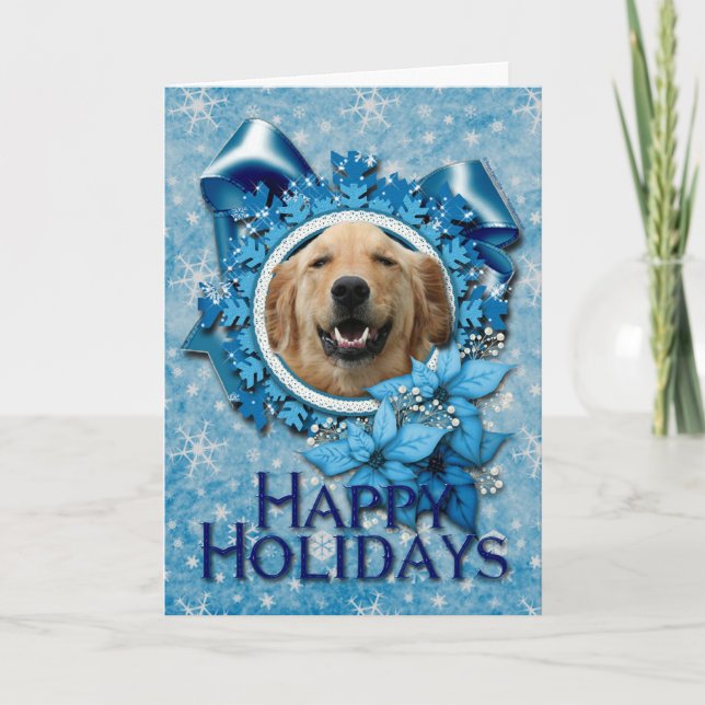 Cartes Pour Fêtes Annuelles Noël - flocon de neige bleu - golden retriever (Devant)
