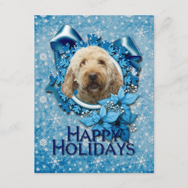 Cartes Pour Fêtes Annuelles Noël - Flocon de neige bleu - Goldendoodle (Devant)