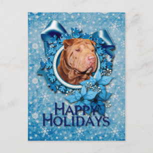 Cartes Pour Fêtes Annuelles Noël - Flocon de neige bleu - Shar Pei - Lucky