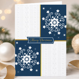 Cartes Pour Fêtes Annuelles Noël Flocon de Neige Or et Blanc de la Marine