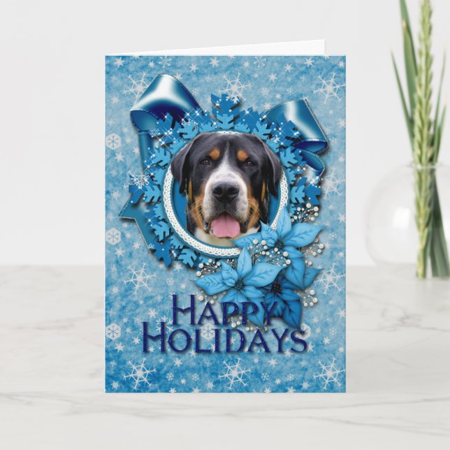 Cartes Pour Fêtes Annuelles Noël - flocons de neige bleus - chien suisse de (Devant)