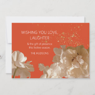 Cartes Pour Fêtes Annuelles Noel floral de poussière d'or orange brûlée