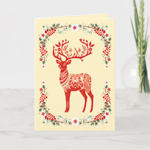 Cartes Pour Fêtes Annuelles Noël floral des rennes scandinaves rouges
