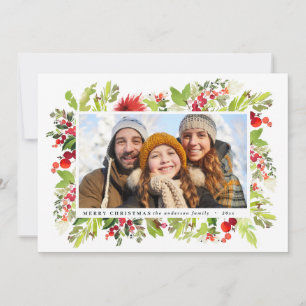 Cartes Pour Fêtes Annuelles Noël floral et feuillage traditionnel à l'aquarell