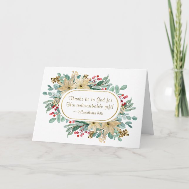 Cartes Pour Fêtes Annuelles Noël Floral Merci à Dieu Bible Verse (Devant)