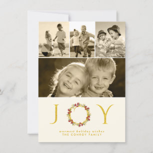 Cartes Pour Fêtes Annuelles Noël Floral Wreath Gold Parties scintillant Photo 