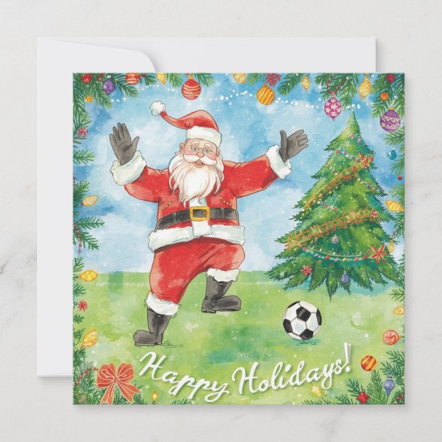 Cartes Pour Fêtes Annuelles Noël Foot  Vacances de Noël  Père Noël jouant au f (Devant)