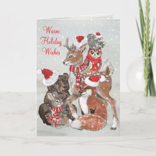 Cartes Pour Fêtes Annuelles Noël Forêt Boisée Animaux Neige hiver mou