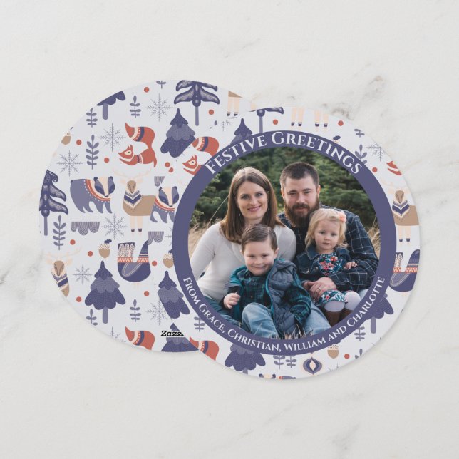 Cartes Pour Fêtes Annuelles Noël Forêt nordique scandinave personnalisée (Devant / Derrière)