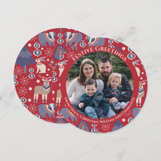 Cartes Pour Fêtes Annuelles Noël Forêt nordique scandinave personnalisée (Devant / Derrière)