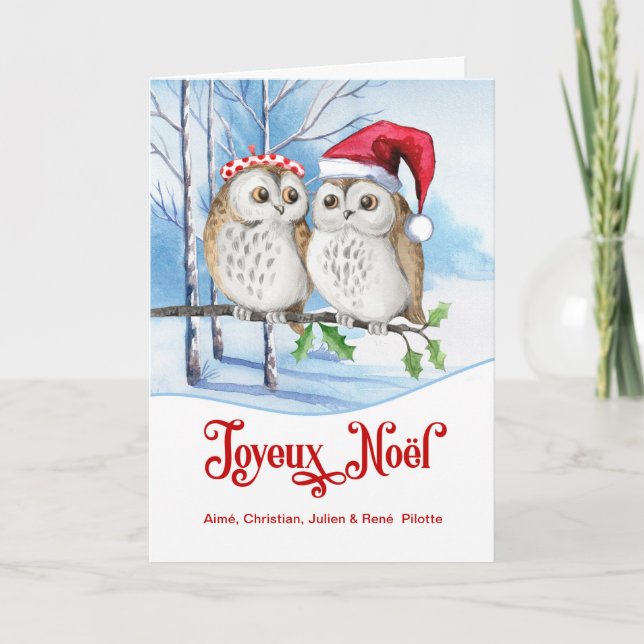 Cartes Pour Fêtes Annuelles Noël Français Joyeux Noel Chouette des bois (Devant)