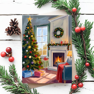 Cartes Pour Fêtes Annuelles Noël gai et joyeux Cheminée Arbre Joyeux