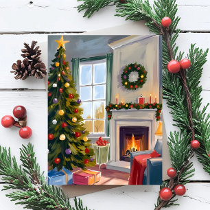 Cartes Pour Fêtes Annuelles Noël gai et joyeux Cheminée Arbre Joyeux