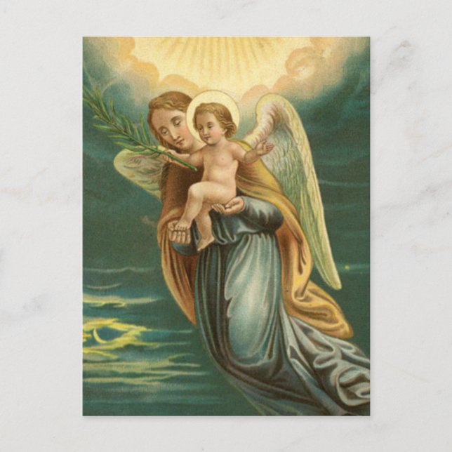 Cartes Pour Fêtes Annuelles Noël Gardien Ange Et Bébé Jésus (Devant)