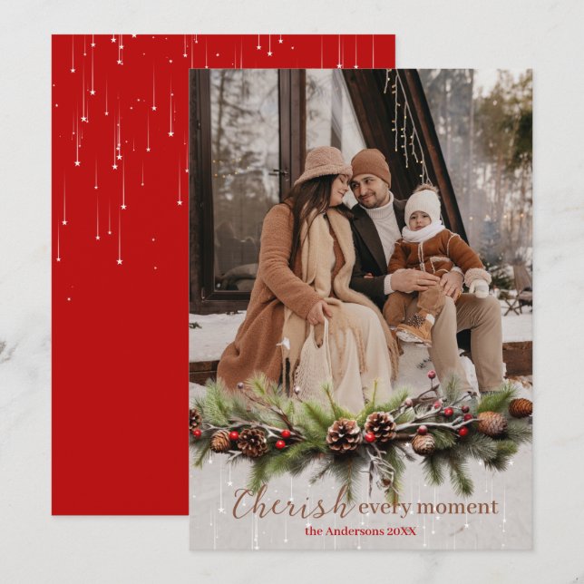 Cartes Pour Fêtes Annuelles Noël Garland et les étoiles de tir Chérir (Devant / Derrière)