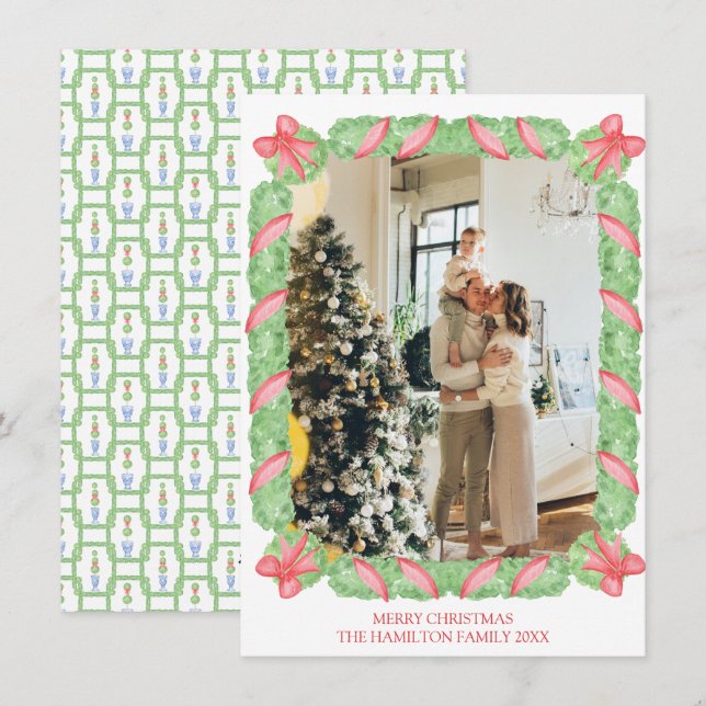 Cartes Pour Fêtes Annuelles Noël Ginger Jars Bow Garland Photo (Devant / Derrière)