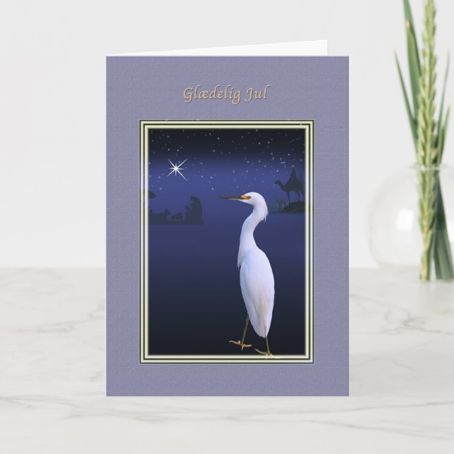 Cartes Pour Fêtes Annuelles Noël, Glædelig juillet, le danois, héron, nativité (Devant)