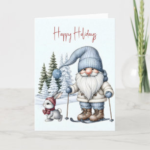 Cartes Pour Fêtes Annuelles Noël Gnome Ski avec un lapin
