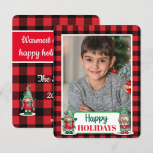 Cartes Pour Fêtes Annuelles Noël gnomes plaid (ajouter votre photo) vacances c