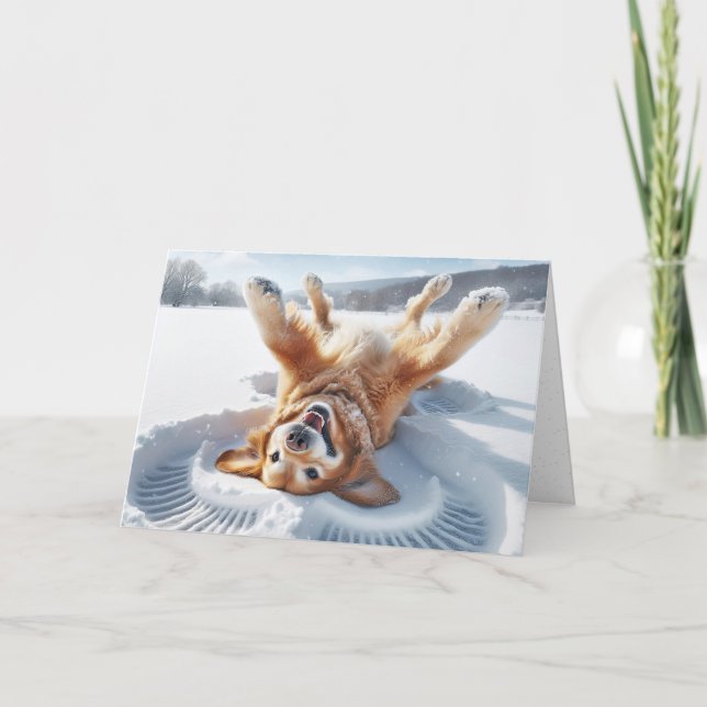 Cartes Pour Fêtes Annuelles Noël Golden Retriever Ange de neige (Devant)
