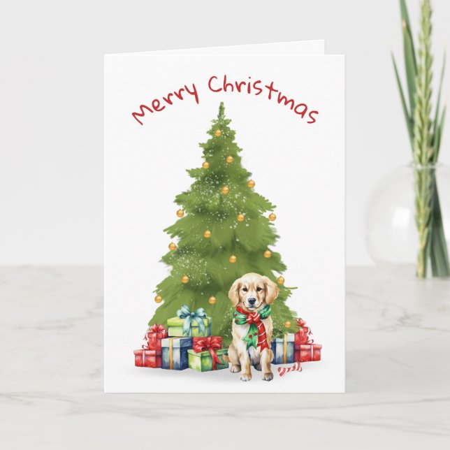 Cartes Pour Fêtes Annuelles Noël Golden Retriever avec des cadeaux (Devant)